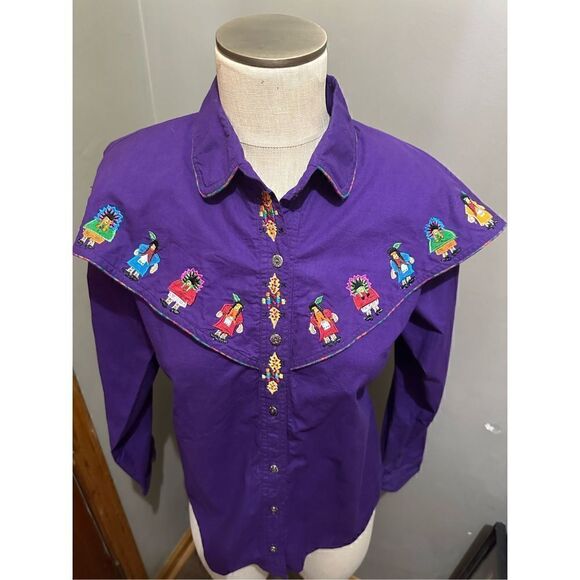 Vintage Arroyo Women’s Purple Embroidered Western Indian Button Up Shirt Size M - Picture 2 of 15